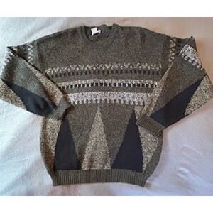Windridge Mens Sweater Geometric Abstract Knit Crewneck Poetry Preppy Large